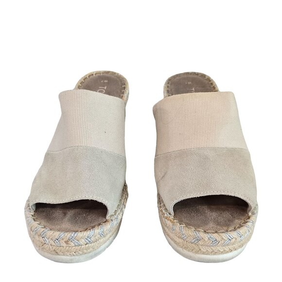 Toms Beige Wedge Espadrille Sandals Womens Size 7 Suede & Fabric Upper Peep Toe - Picture 7 of 13